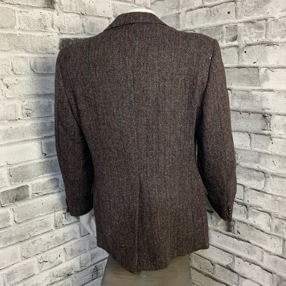 Vintage 90s Harris Tweed Blazer Brown Herringbone Wool Two Button Sport Coat - Picture 5 of 15